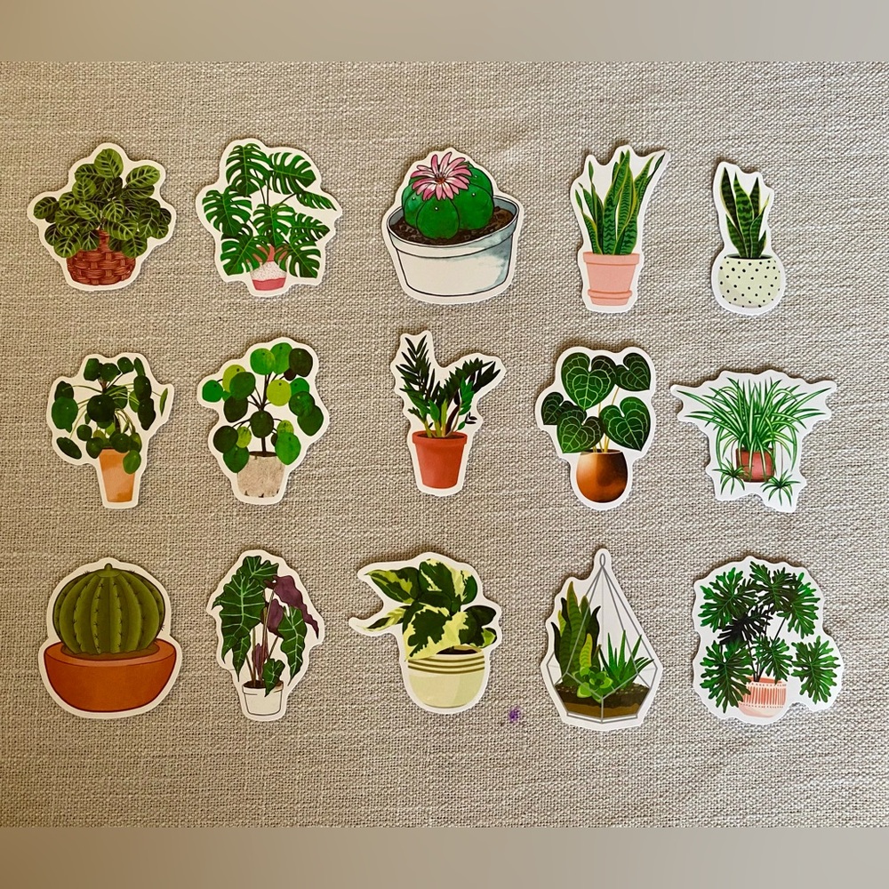 Botanical Plant Sticker Set of 15 — Green Decorative Peel-and-Stick WATERPROOF